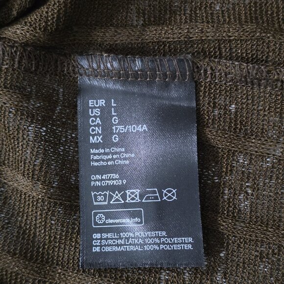 H&M Top Womens L Brown Sheer SS Button Up Knit Ribbed Cropped Relaxed Whimsigoth - Picture 12 of 15